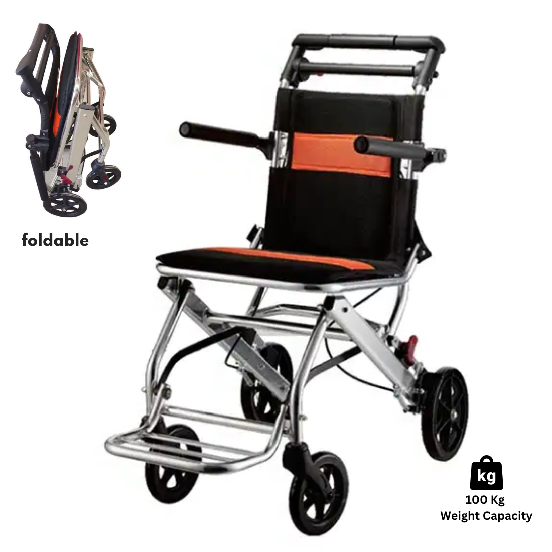 Foldable & Compact Wheelchair with Flip up Side Handles, Brakes