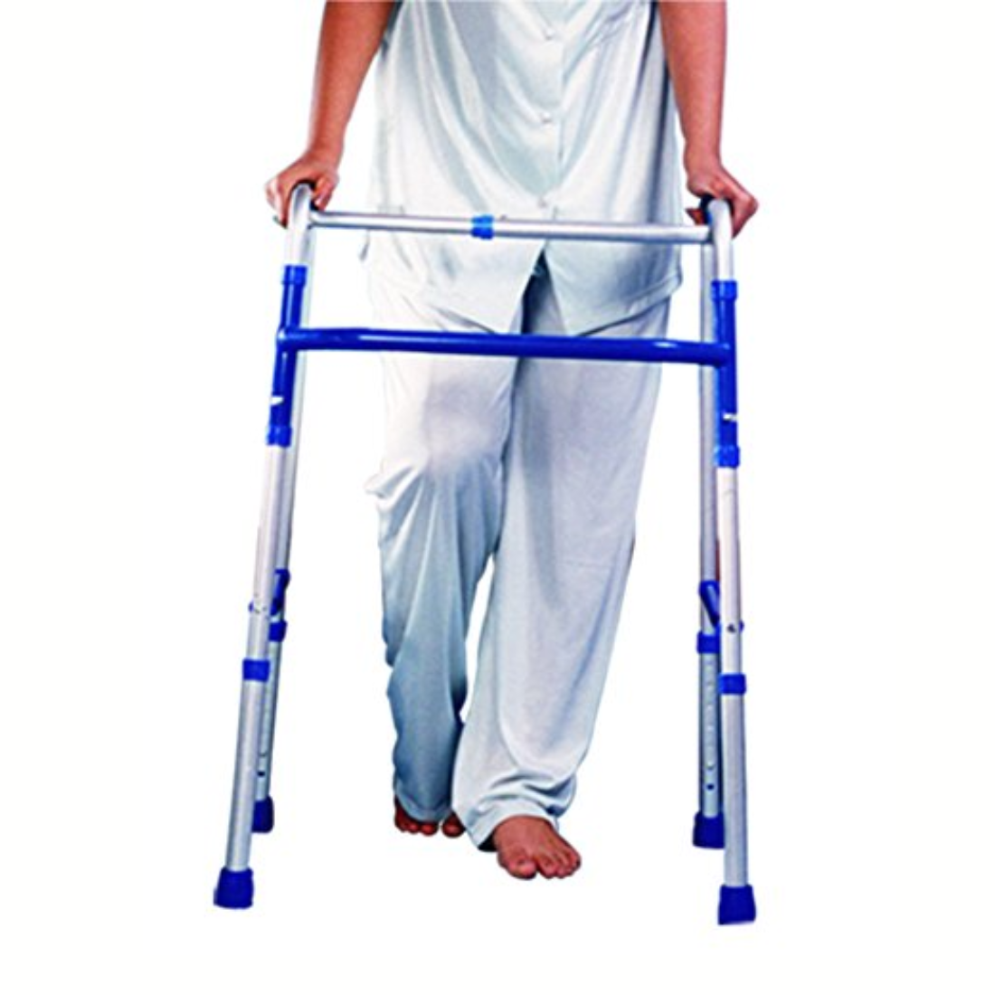 Dyna Rehaid Walker | Walking Frame | Aluminium | Light-weight | Foldable | Easy to Transport | Height Adjustable Silver Color | Supports upto 100kg