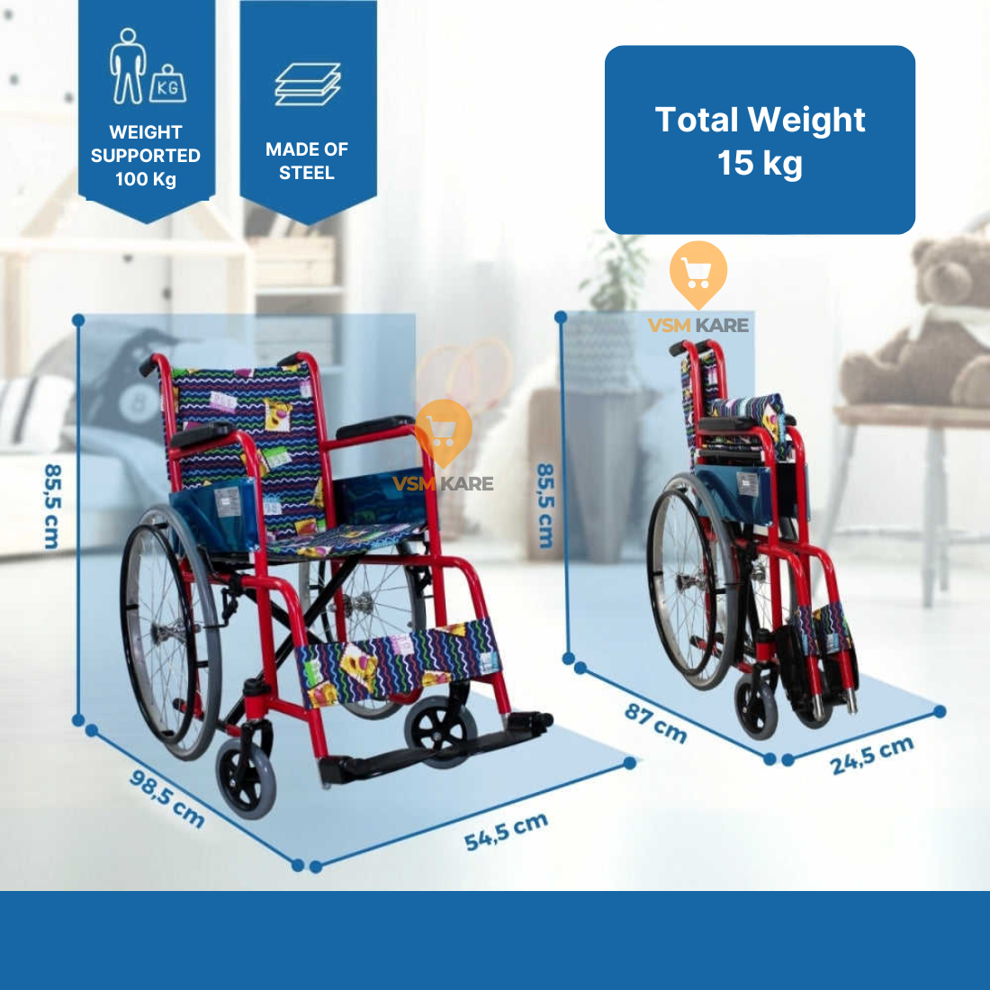 Paediatric Wheelchair, Foldable Junior Wheelchair, Kids Wheel chair