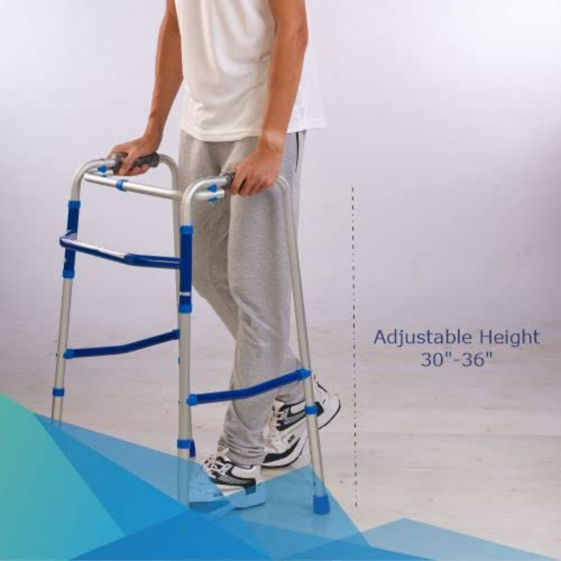 Dyna Rehaid Walker | Walking Frame | Aluminium | Light-weight | Foldable | Easy to Transport | Height Adjustable Silver Color | Supports upto 100kg
