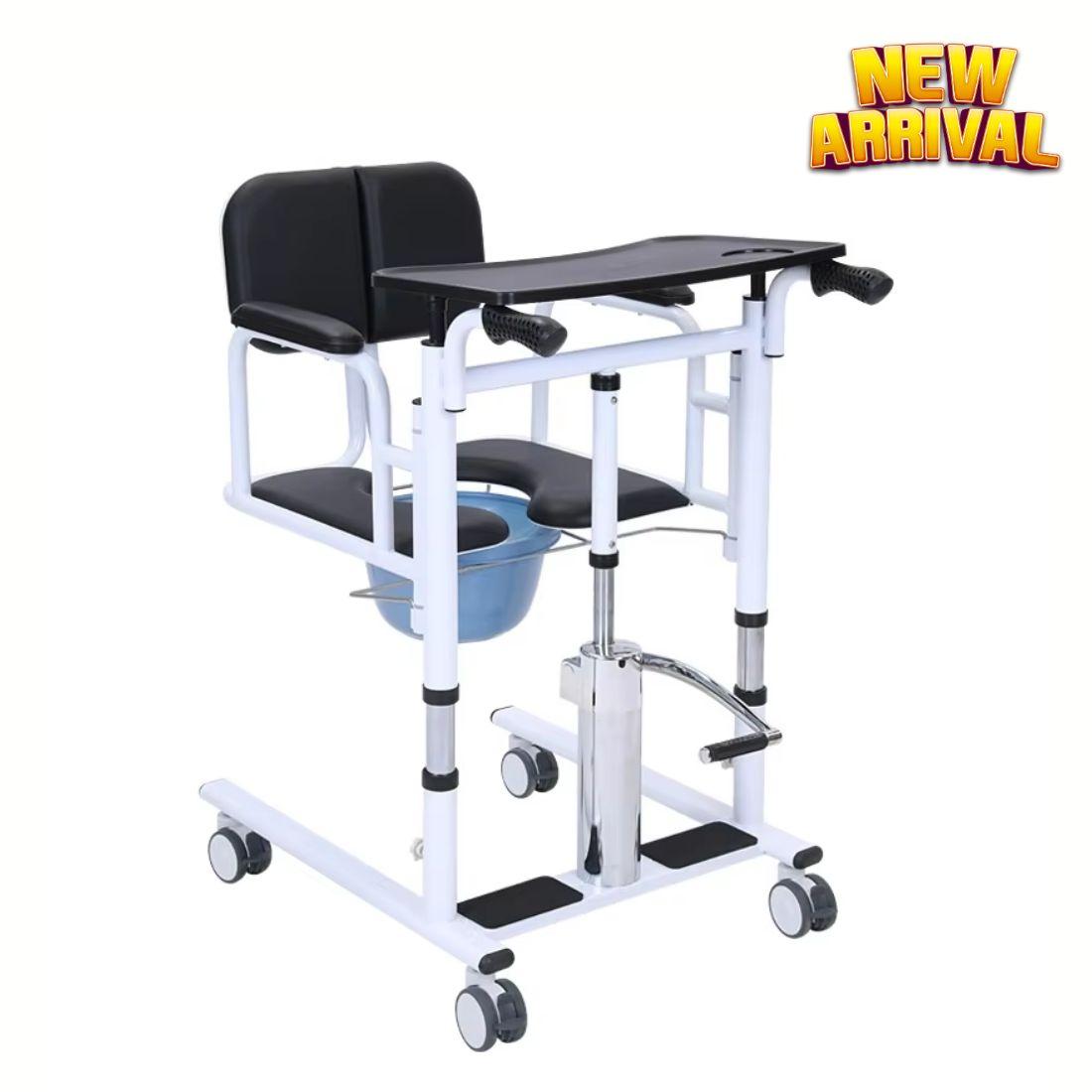 Patient Lift & Transfer Wheel chair - Hydraulic (Easy Height Adjustable) with Commode, Food Tray