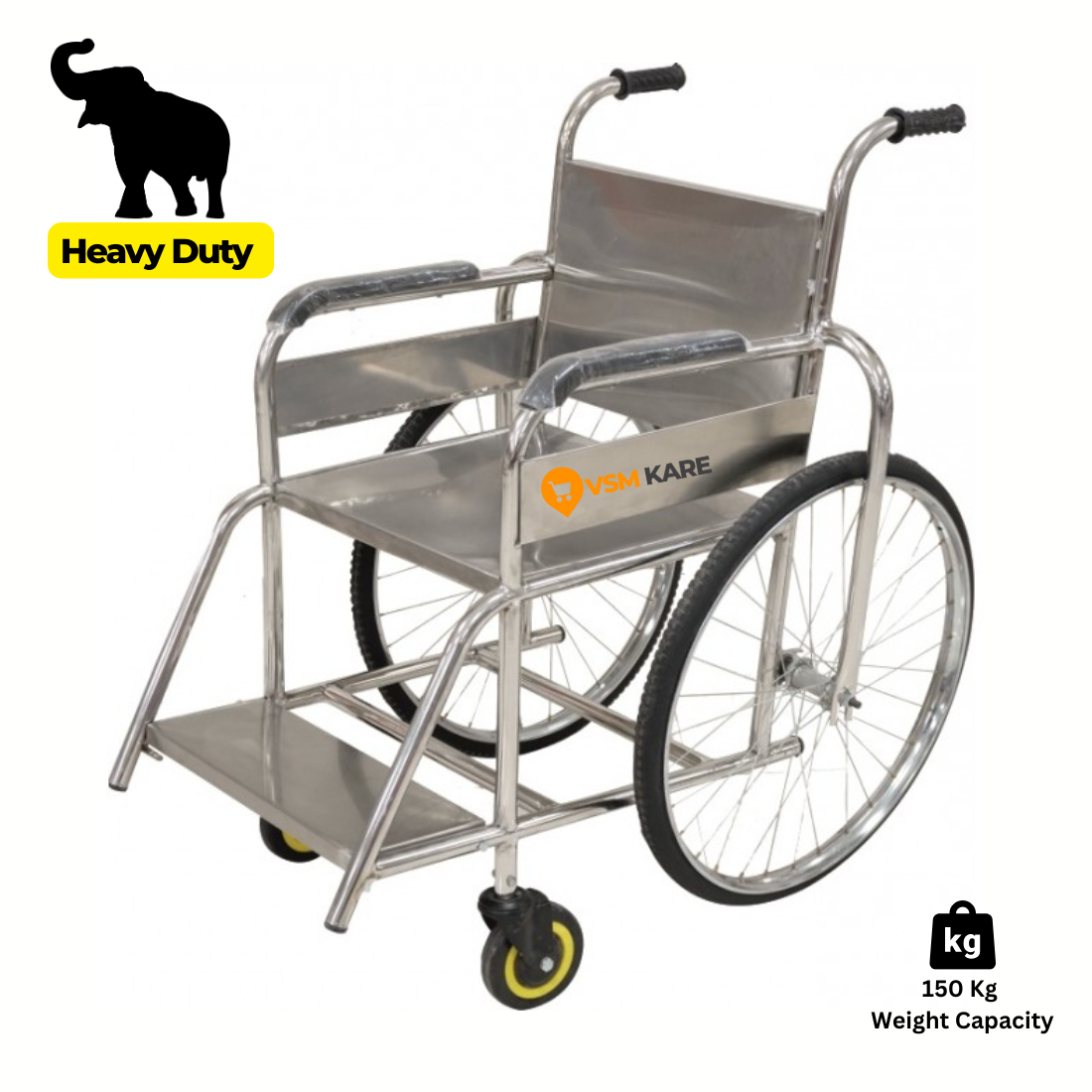 Non Foldable Wheelchair - Stainless Steel (SS) Wheelchair - Heavy Duty Wheelchair