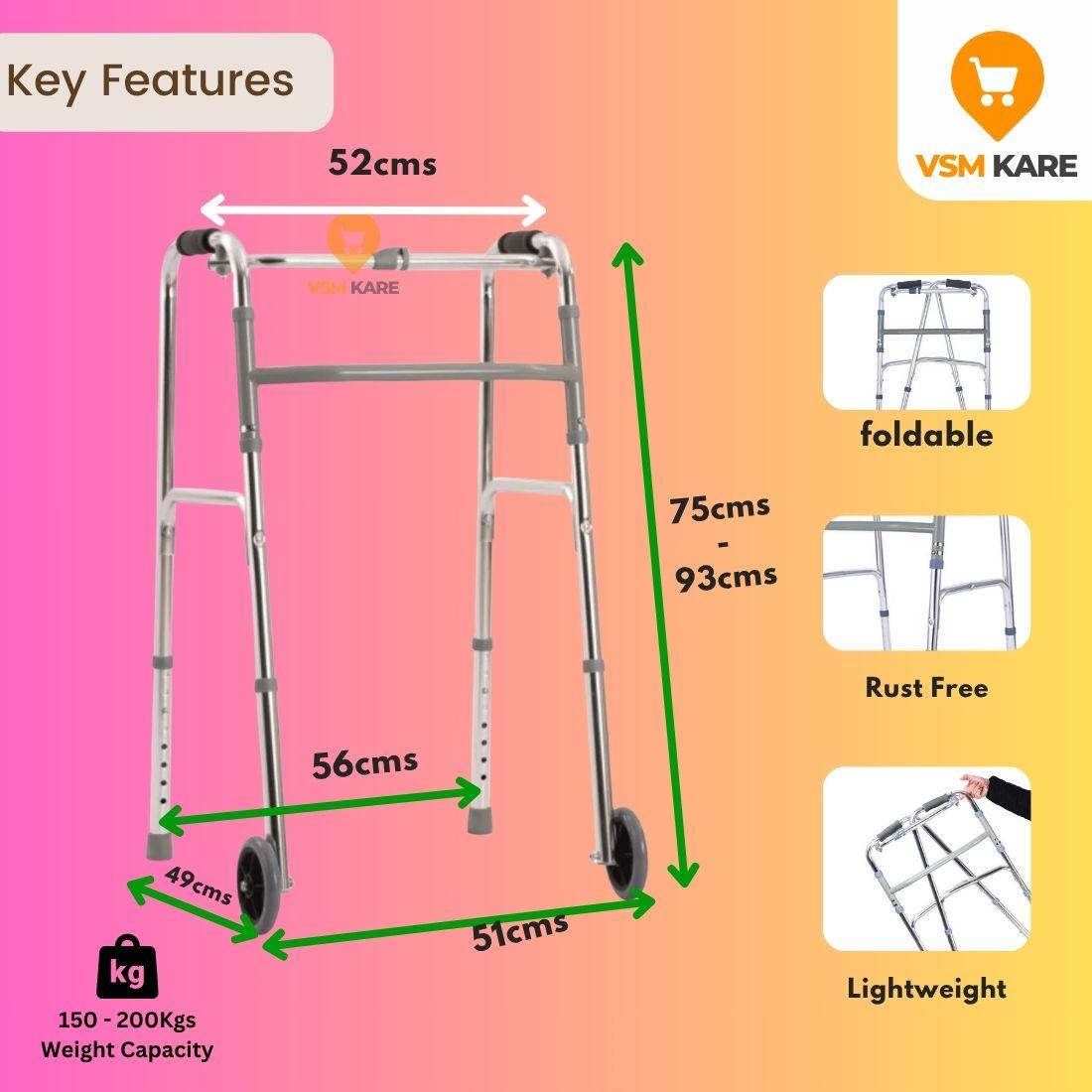 Lightweight & Foldable Wheel Walker with Height Adjustable, Aluminium Frame, Reciprocating Walking Frame with Wheels