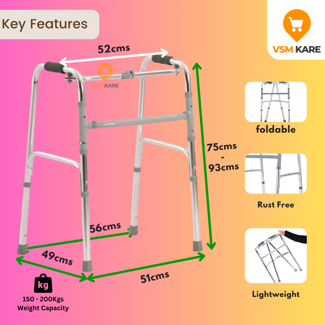 Lightweight & Foldable Walker with Height Adjustable, Aluminium Frame, Reciprocating Walking Frame