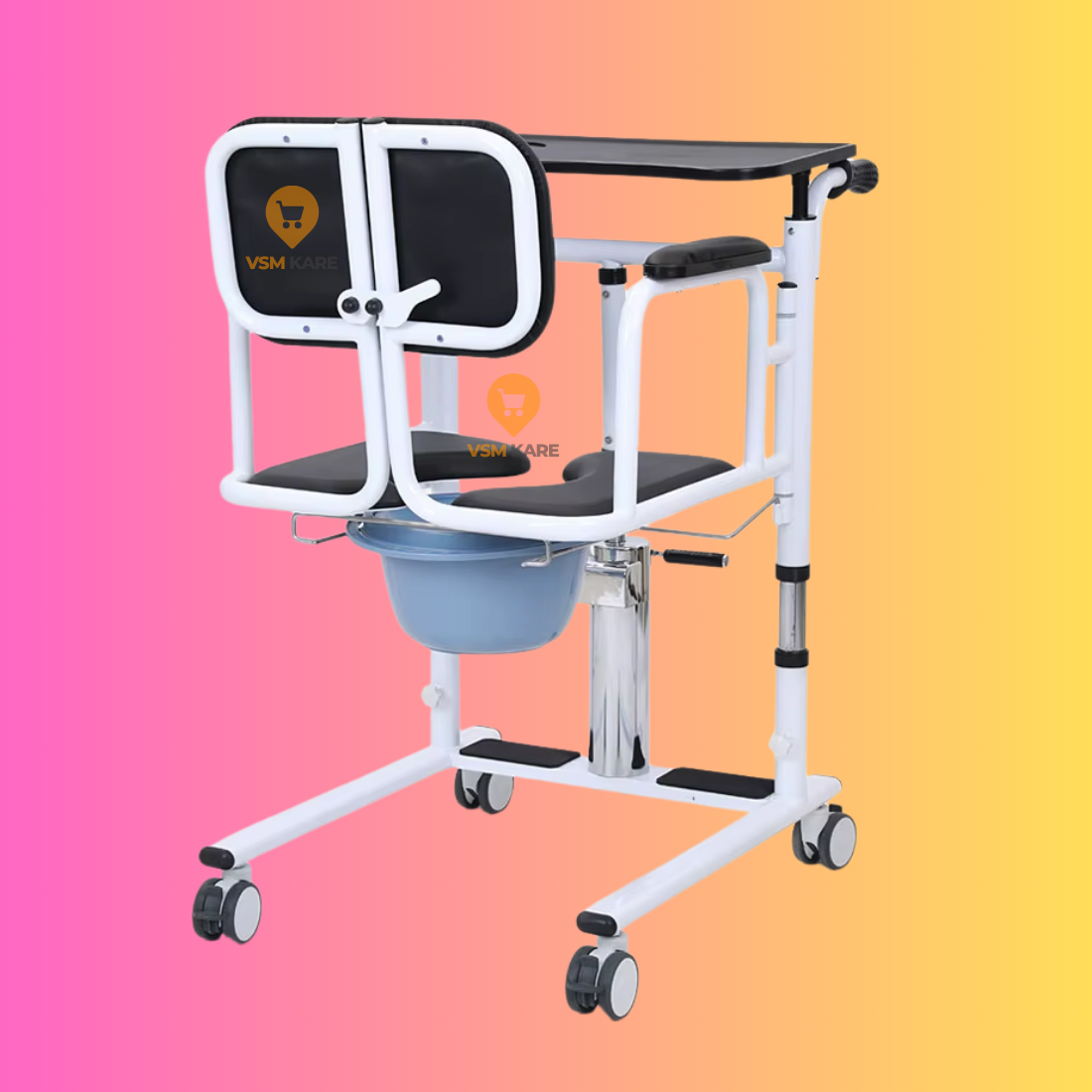 Patient Lift & Transfer Wheel chair - Hydraulic (Easy Height Adjustable) with Commode, Food Tray
