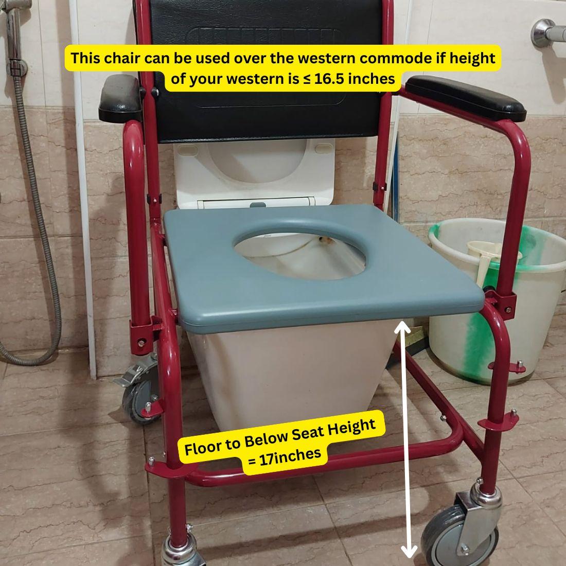 Commode Wheelchair with Flipup Armrest & 5" Solid Castor Wheels
