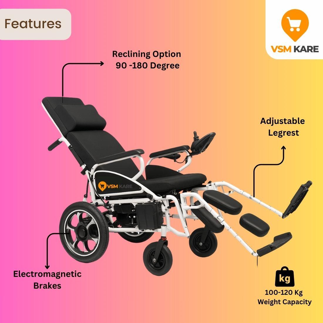 Recliner Electric Wheel chair - Foldable Motorised Wheel chair | Wheel chair with 1 Year Warranty on Joystick & Motor - Lithium Ion Battery