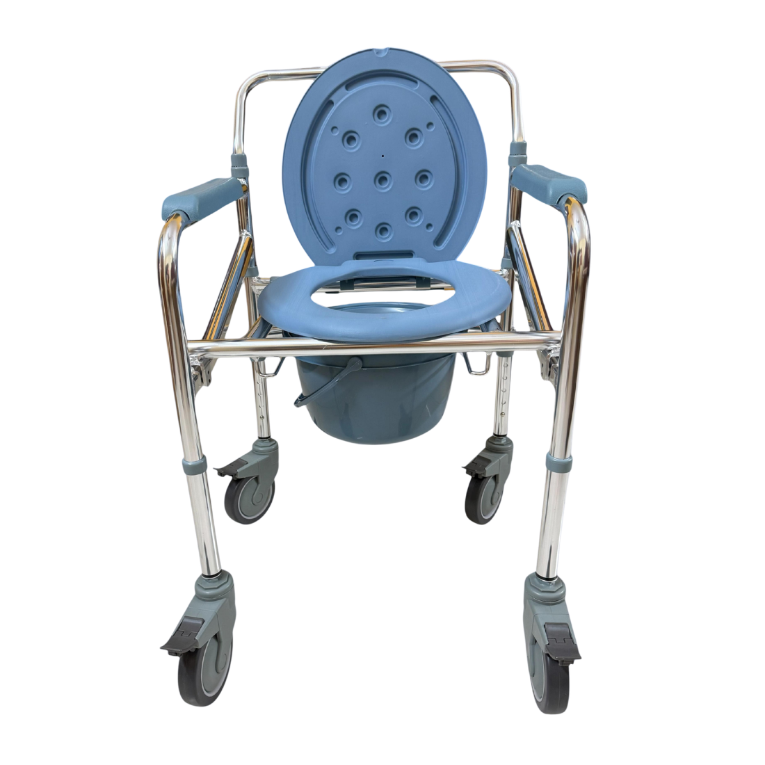 Aluminium Commode Chair with 5" Wheels & Height Adjustable, Multipurpose Portable Commode
