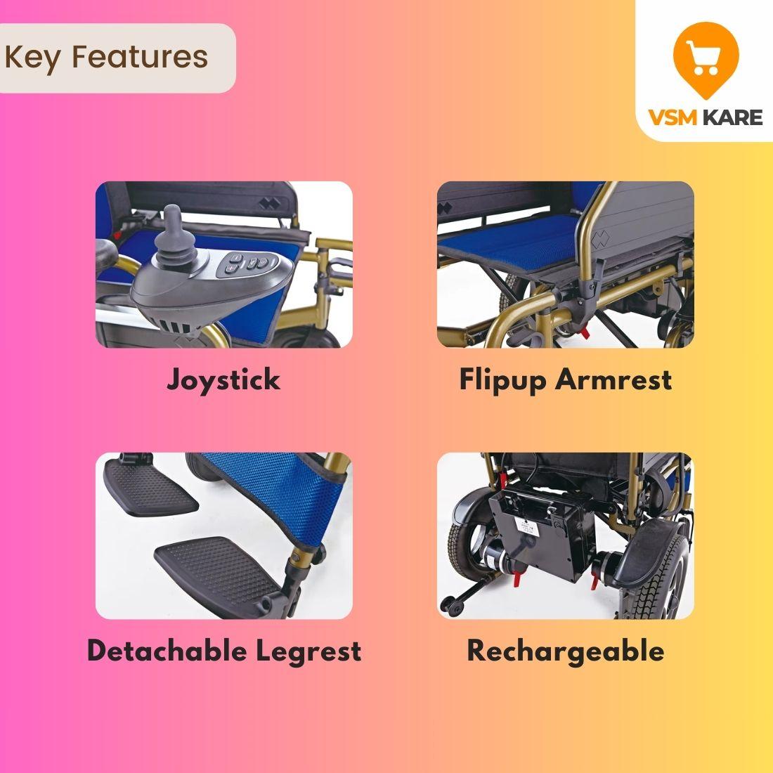 Electric Wheel chair - Foldable Motorised Wheel chair | Wheel chair with 1 Year Warranty on Joystick & Motor