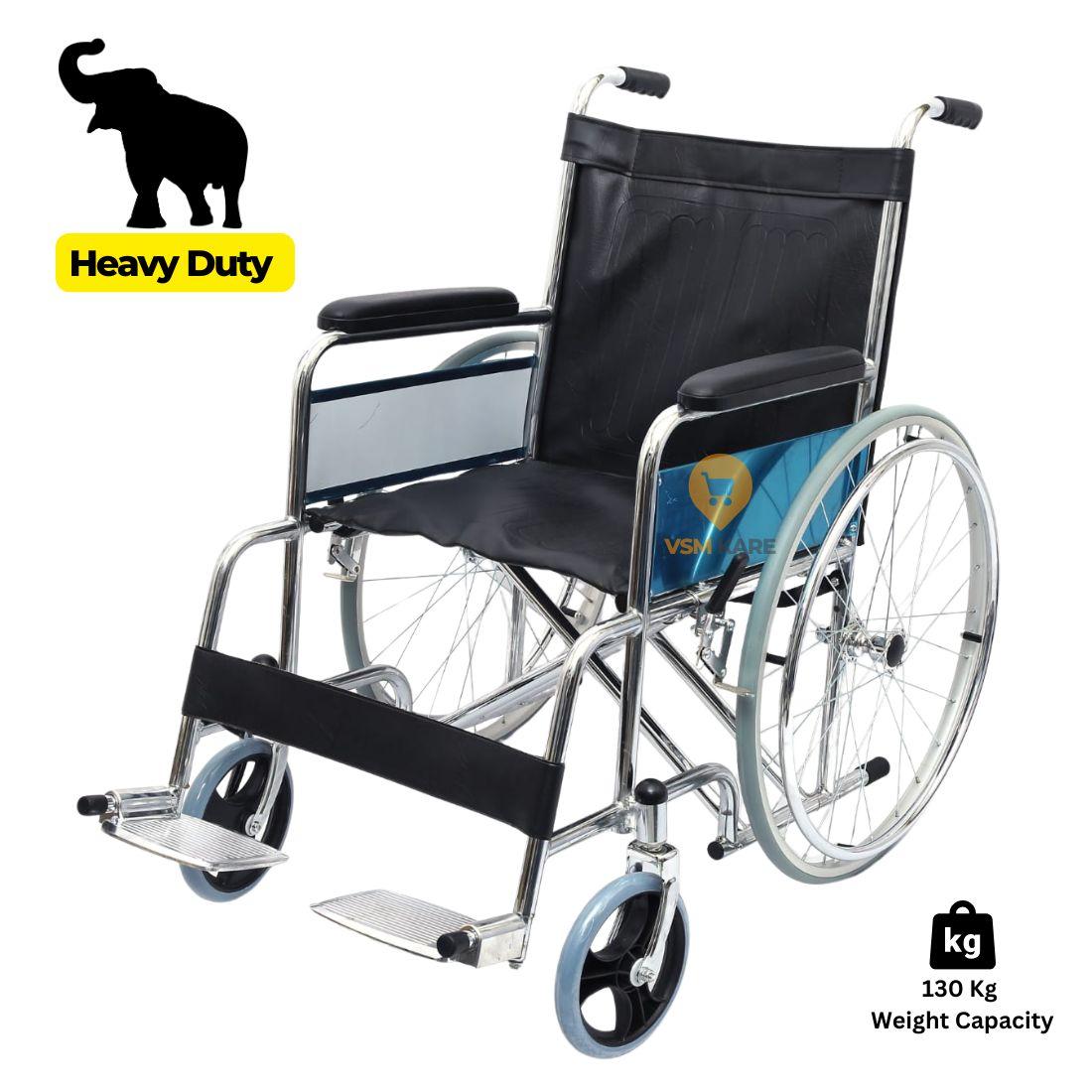 Heavy Duty Foldable Wheelchair with weight capacity of upto 130kgs, wider seats upto 20"