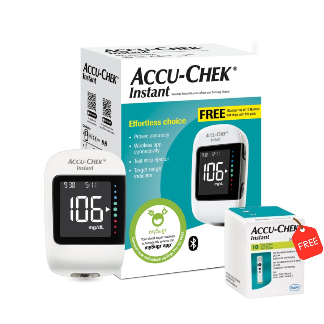 AccuChek Instant Blood Glucometer Kit with FREE 10 Strips + 10 Lancets + 1 Lancing Device