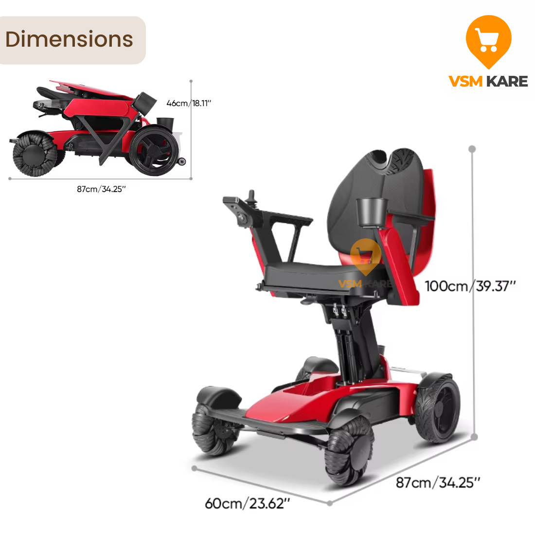 Dimension of motorised wheelchair