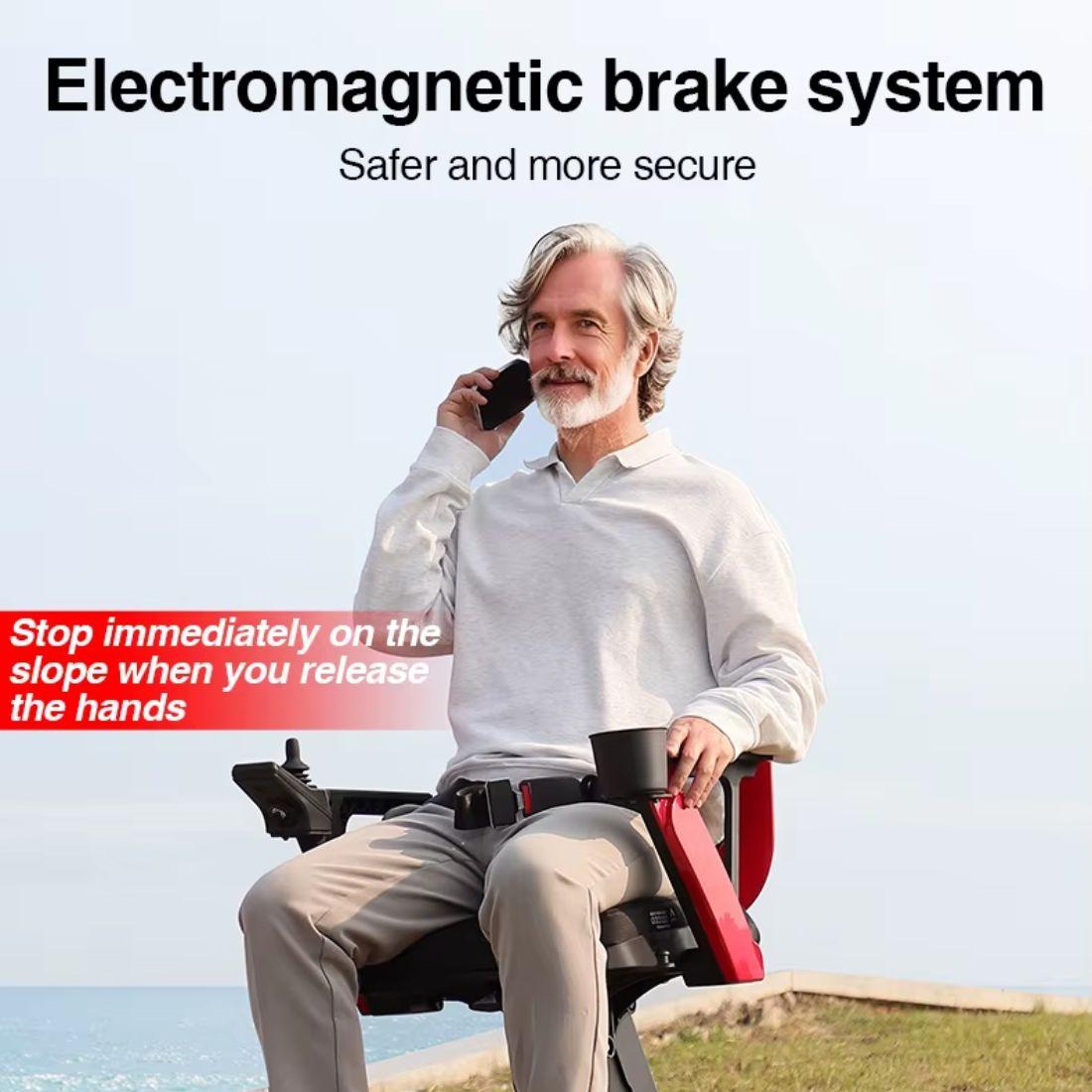 Motorised wheelchair with electromagnetic brake system