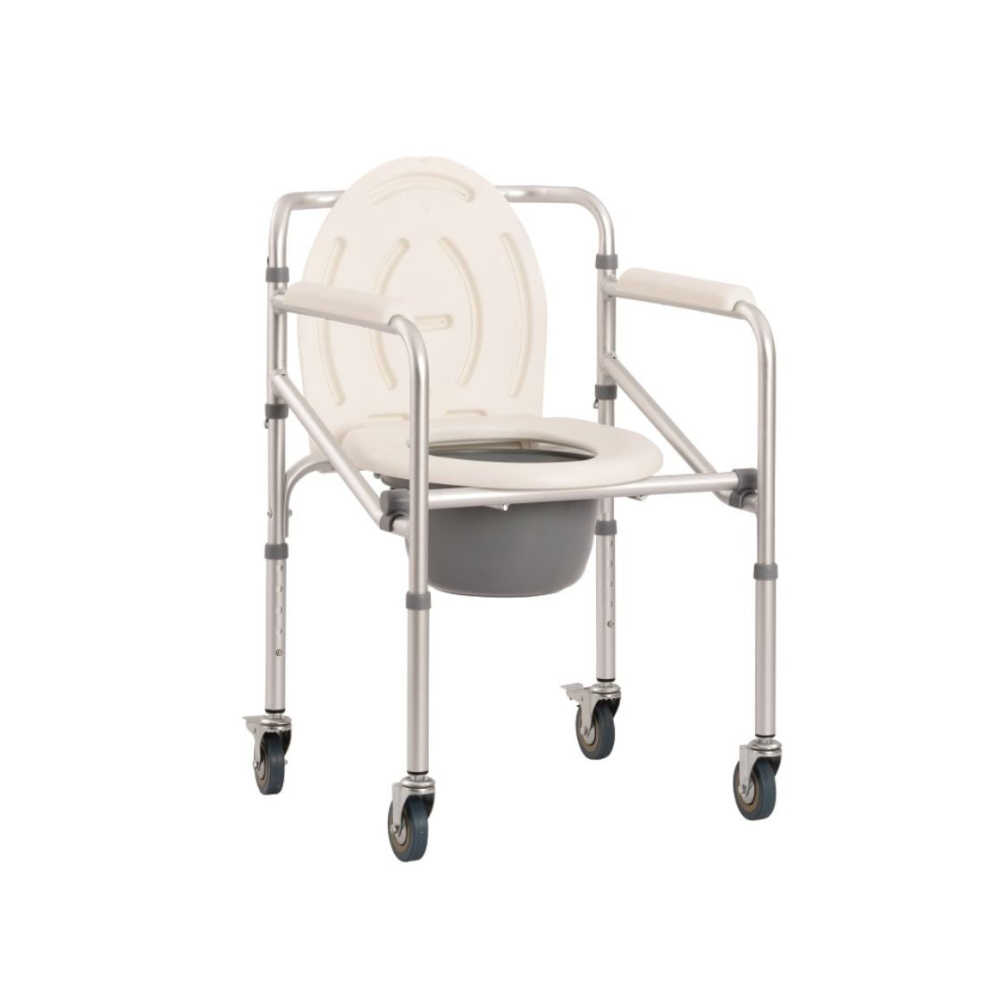 Aluminium Commode Chair with Wheels & Height Adjustable, Multipurpose Portable Commode