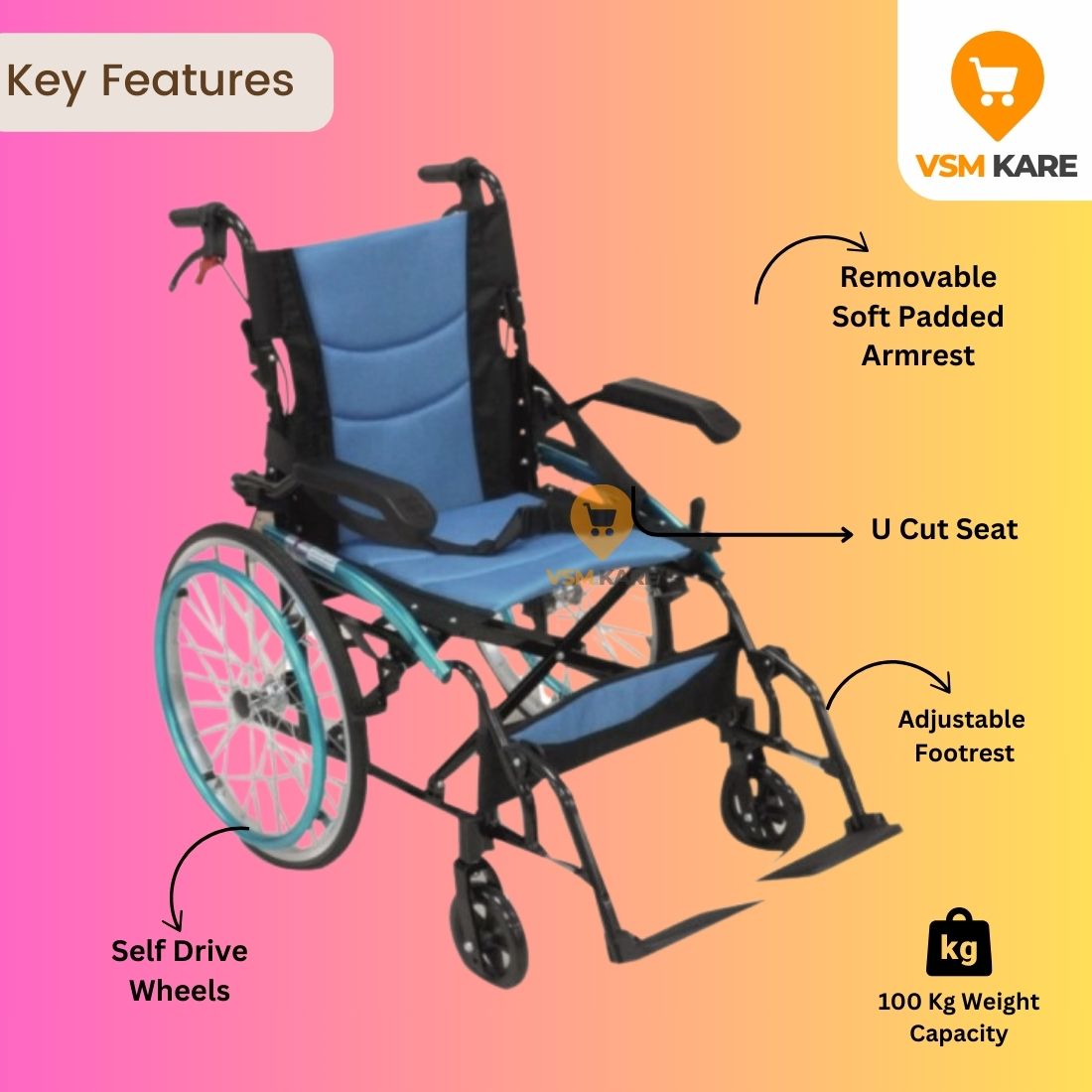 Foldable Compact Wheelchair for cars/travel - Self Propelled, Flipup Armrest & Attender Brakes | Aluminium Wheelchair
