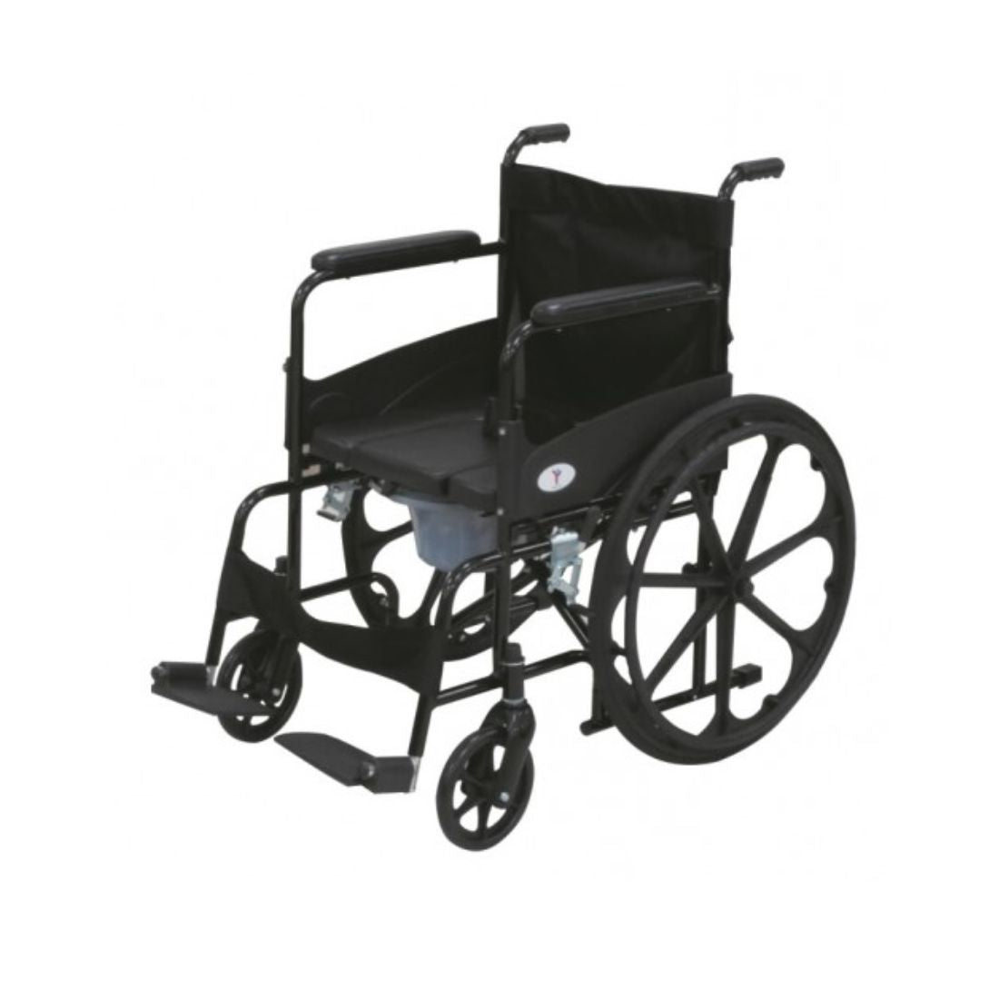 Commode Wheelchair with U-Cut Seat, Self Propelled Foldable Commode Wheelchair, Mag Wheels, Powder Coated