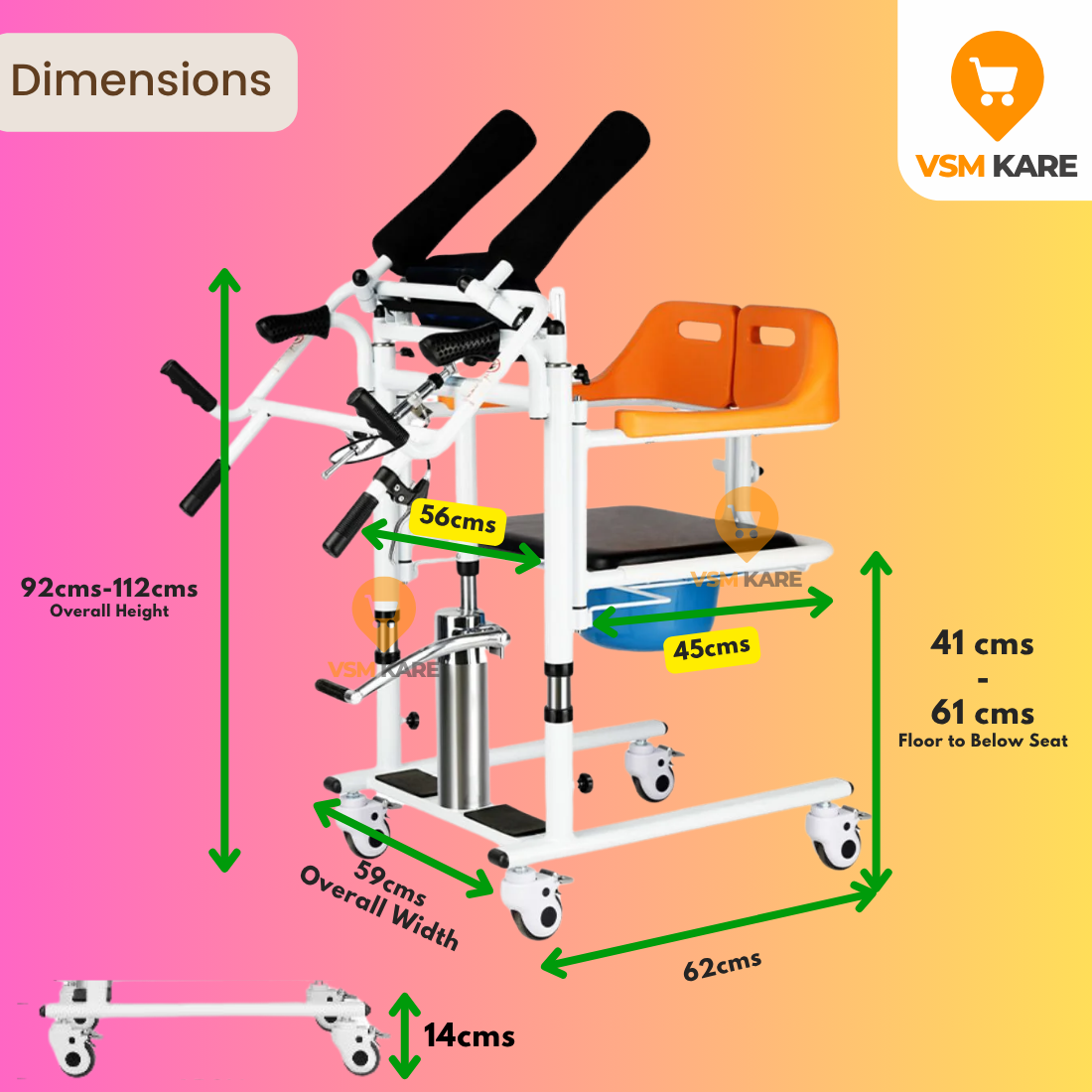 Dimension of Patient Lift & Transfer wheelchair