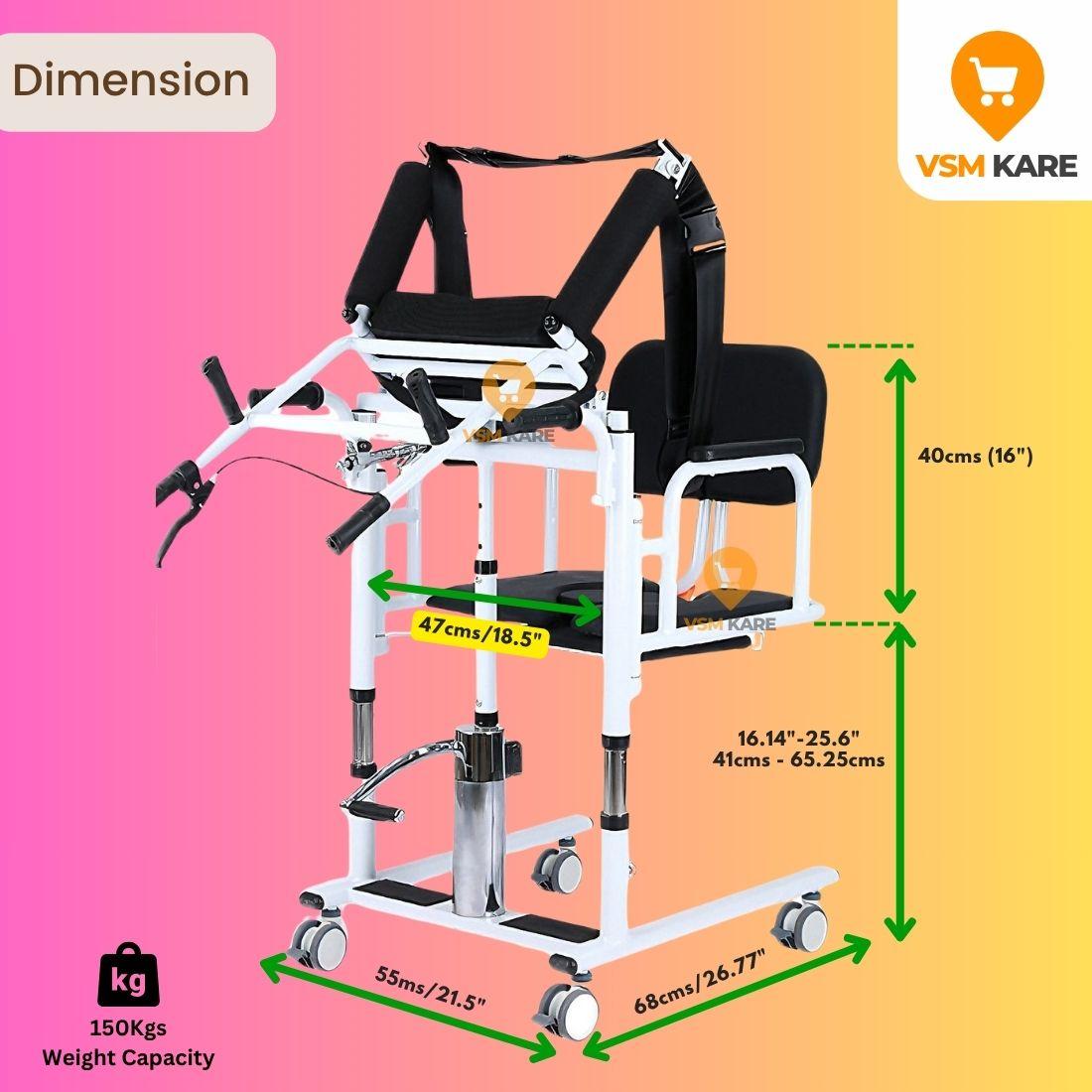 Patient Lift & Transfer Wheel chair Hydraulic with Shoulder Lift support & Food Tray