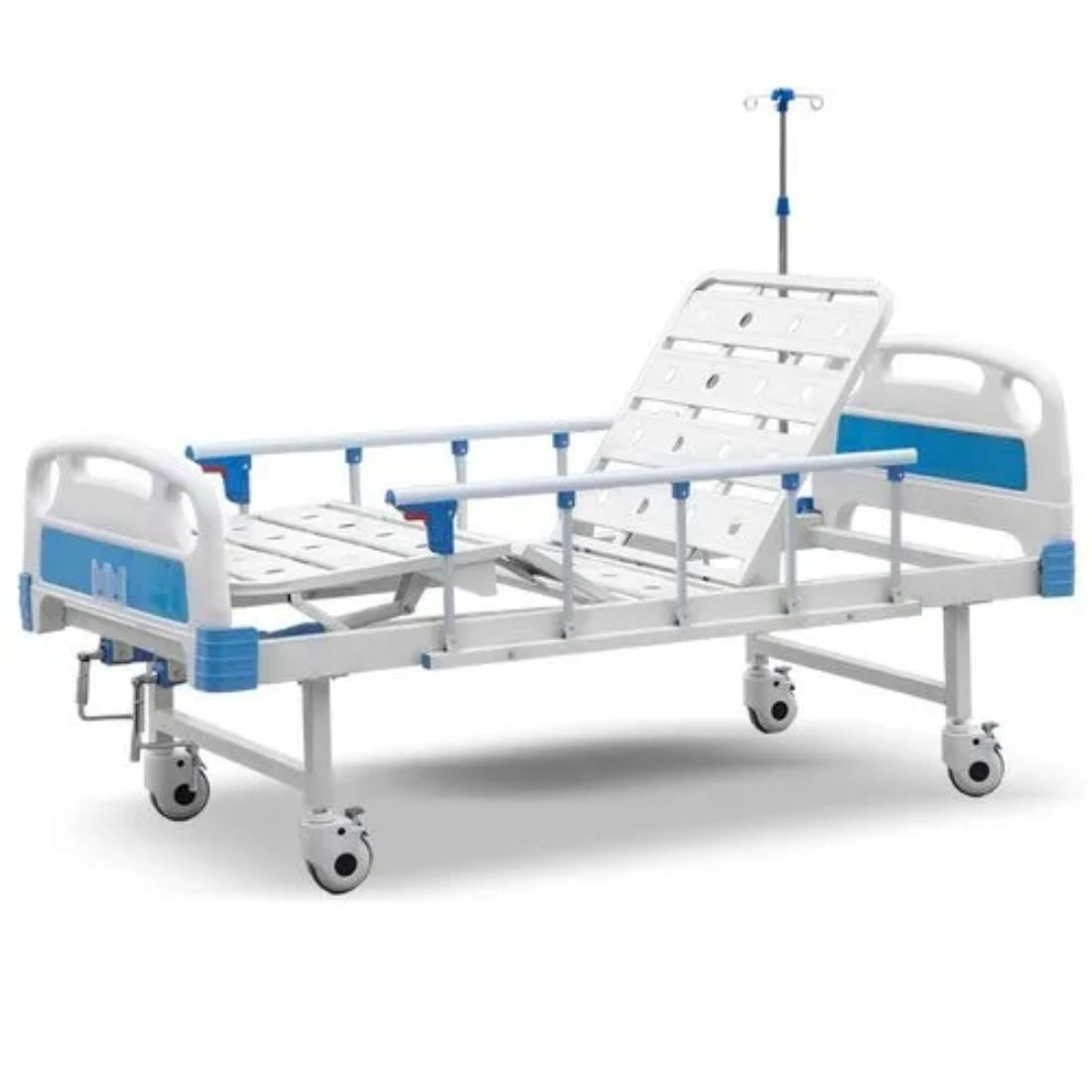 Premium Double fowler Cot with Wheels for Home/Hospital with ABS Side railing & IV Stand (Manual Cots)