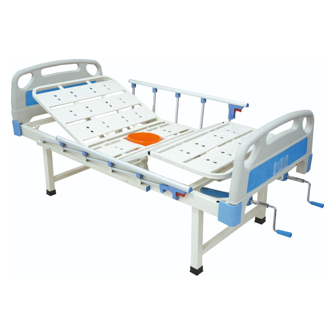 Premium Double fowler Commode Cot for Home/Hospital with Side railing & IV Stand (Manual Cots)
