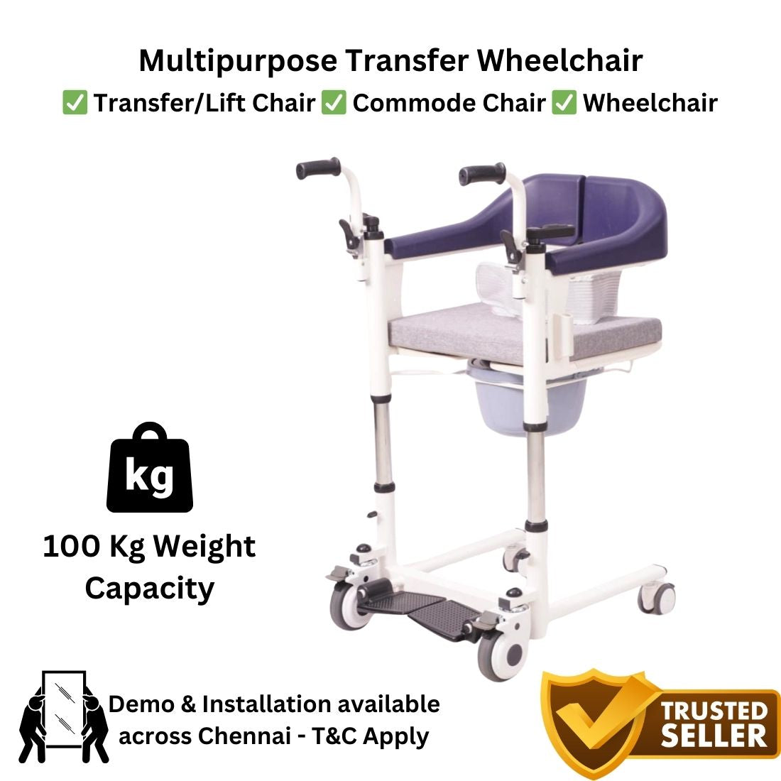 Patient Lift & Transfer Wheelchair - Multi purpose Patient Lift Transfer Wheelchair with Commode