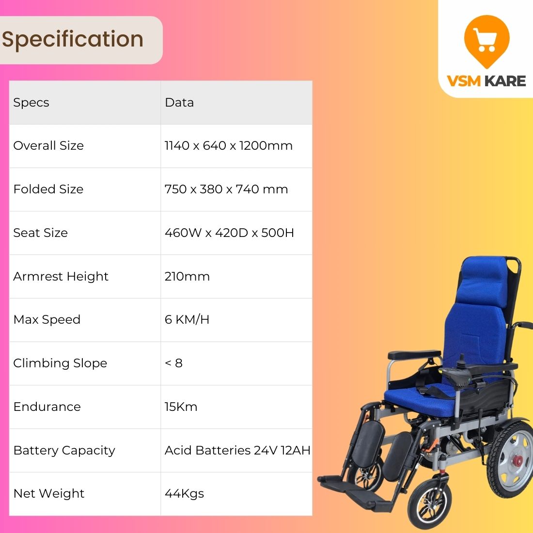 Recliner Electric Wheel chair - Foldable Motorised Wheel chair | Wheel chair with 1 Year Warranty on Joystick & Motor - Lead Acid Battery