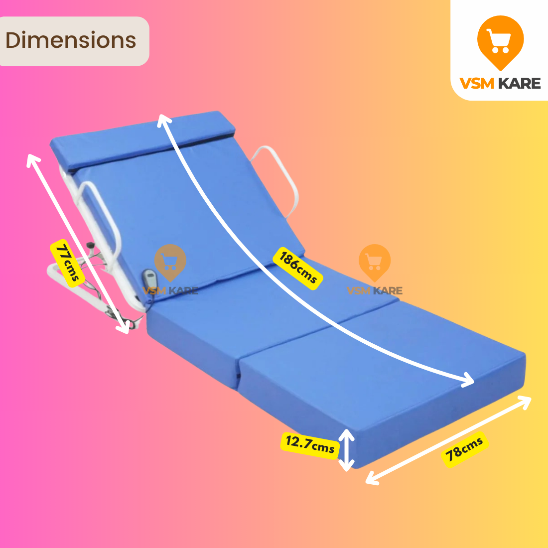 Dimension of motorised back rest at best price in India by VSM Kare