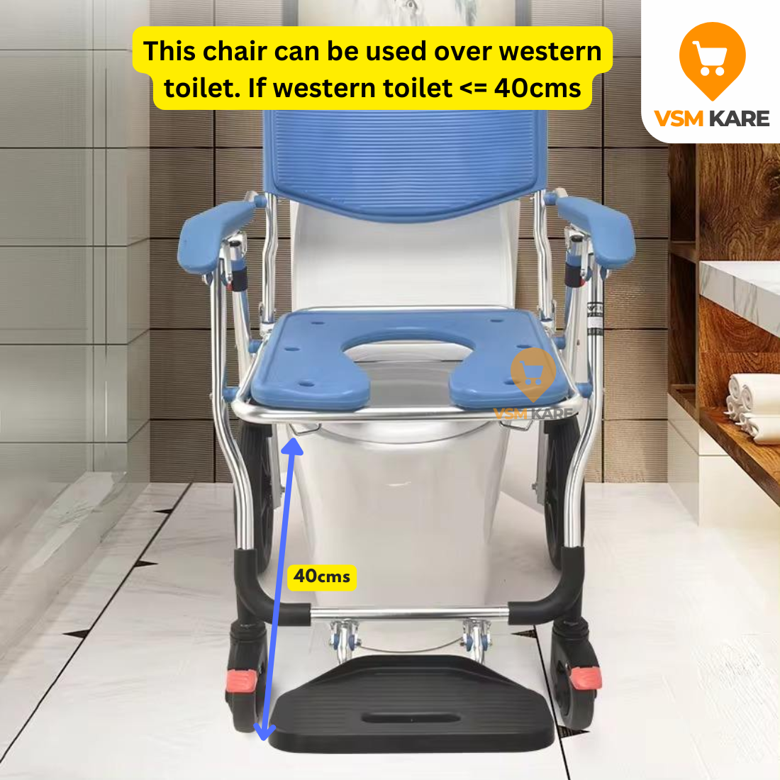 Commode wheelchair for western toilet at VSM Kare