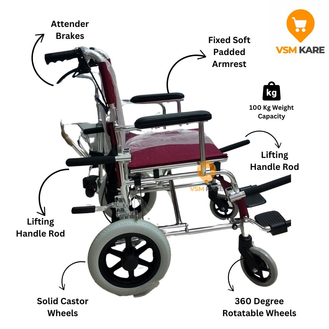 Foldable Travel Wheelchair with Lifting Handle Rod | Lightweight & Compact Wheelchair