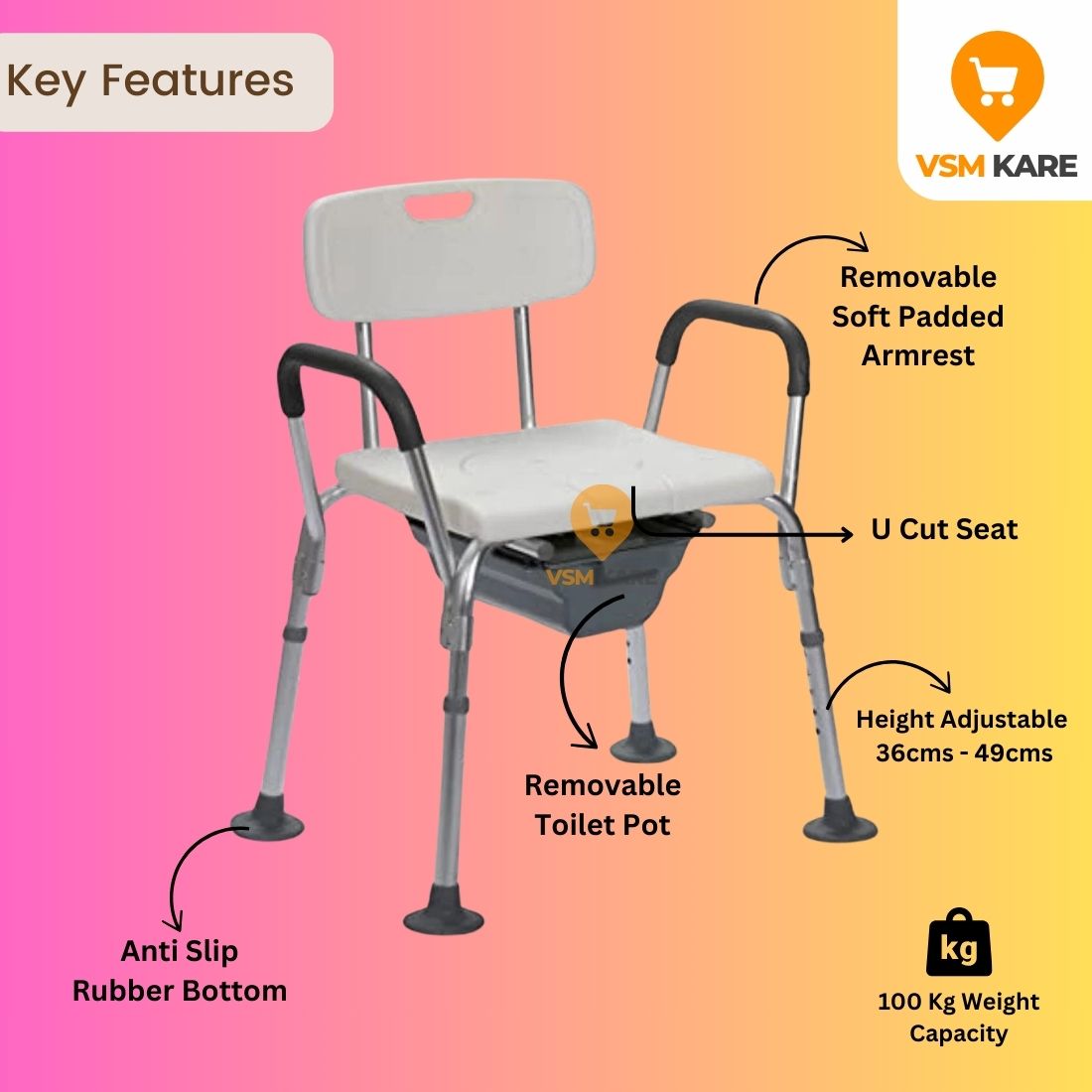 2 in 1 Shower/Bath Chair & Commode/Potty Chair with Anti slip bottom