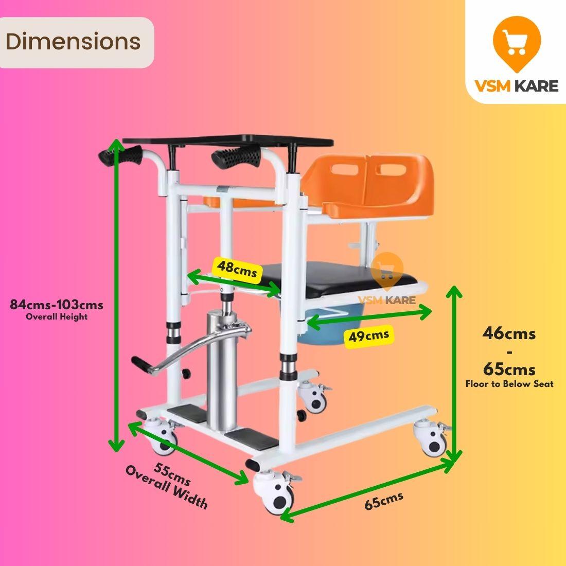 Dimension of transfer wheelchair