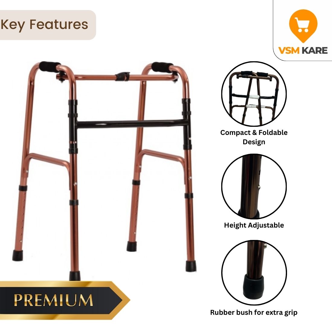 Lightweight & Foldable Walker with Height Adjustable, Aluminium Frame, Reciprocating Walking Frame (Premium)