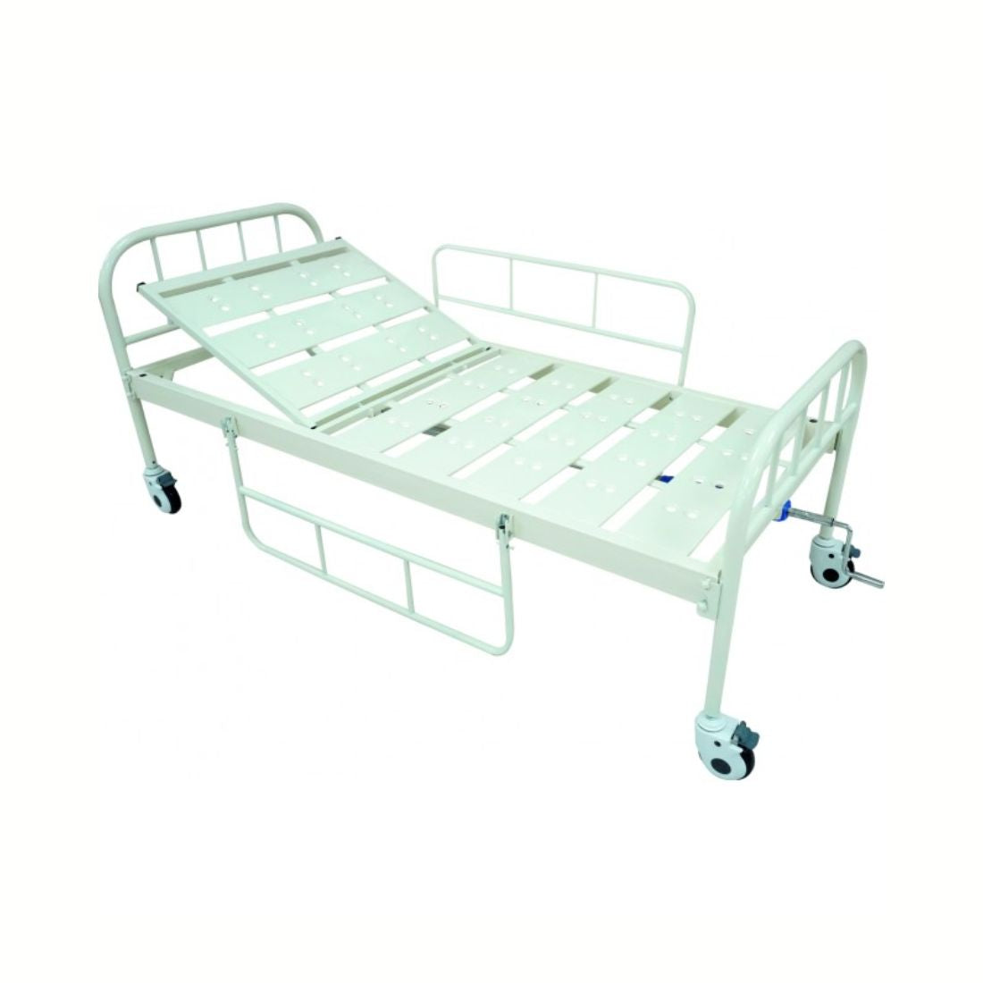 Semi fowler Cot with Wheels for Home/Hospital with Side railing & IV Stand (Manual Cots)