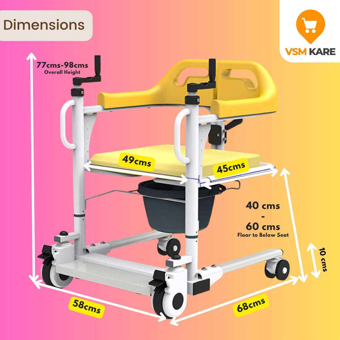 Dimension of transfer wheelchair at VSM Kare