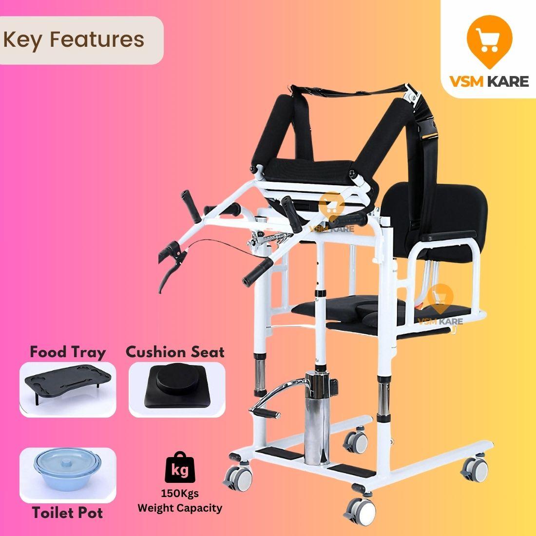 Patient Lift Transfer Wheel chair Hydraulic with Shoulder Lift support & Food Tray