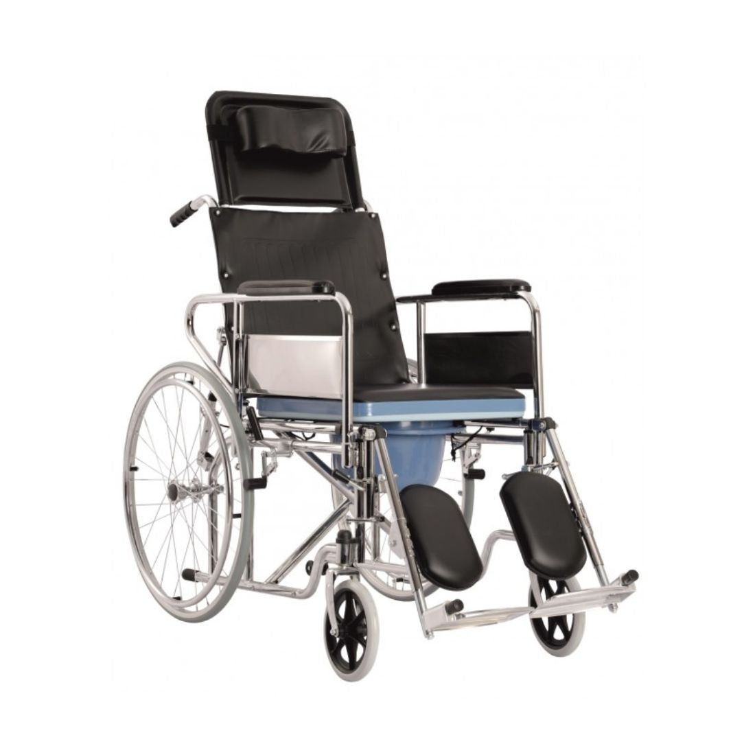Recliner Wheelchair with Commode, Foldable Recliner Wheelchair, Chromed Steel