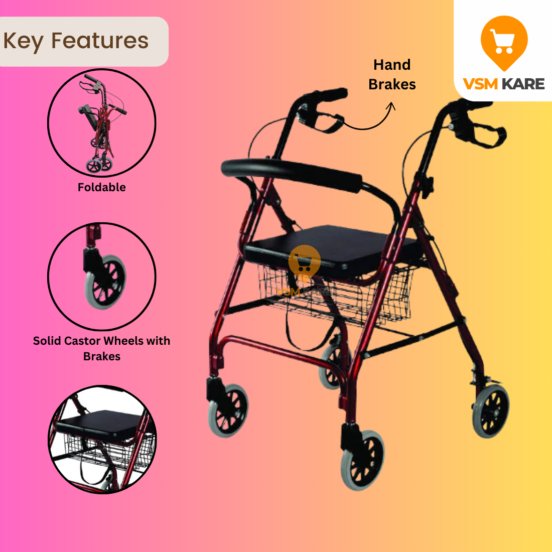 Rollator Walker - Premium Foldable Rollator Walker - Foldable & Height Adjustable Walker with Wheels