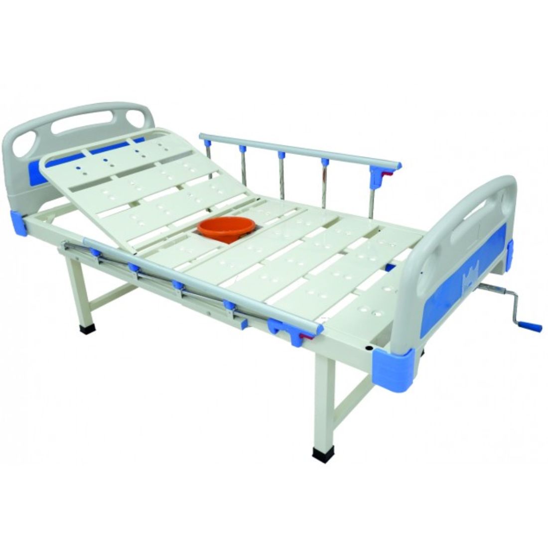 Premium Home/Hospital Semi fowler Cot for with Commode/Toilet Pot, Side railing & IV Stand (Manual Cots)