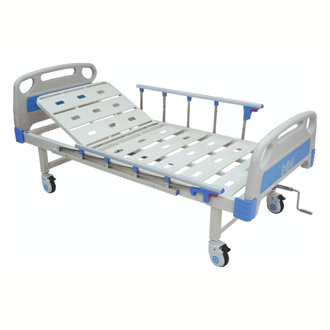 Premium Semi fowler Cot with Wheels for Home/Hospital with ABS Side railing & IV Stand (Manual Cots)