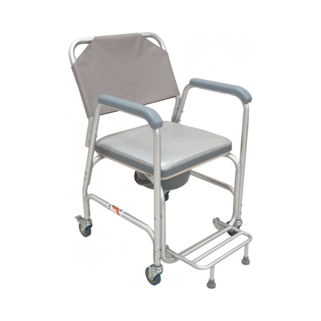 Shower Commode Wheelchair, Aluminium with Cushion Seat, 2" Solid Castor Wheels