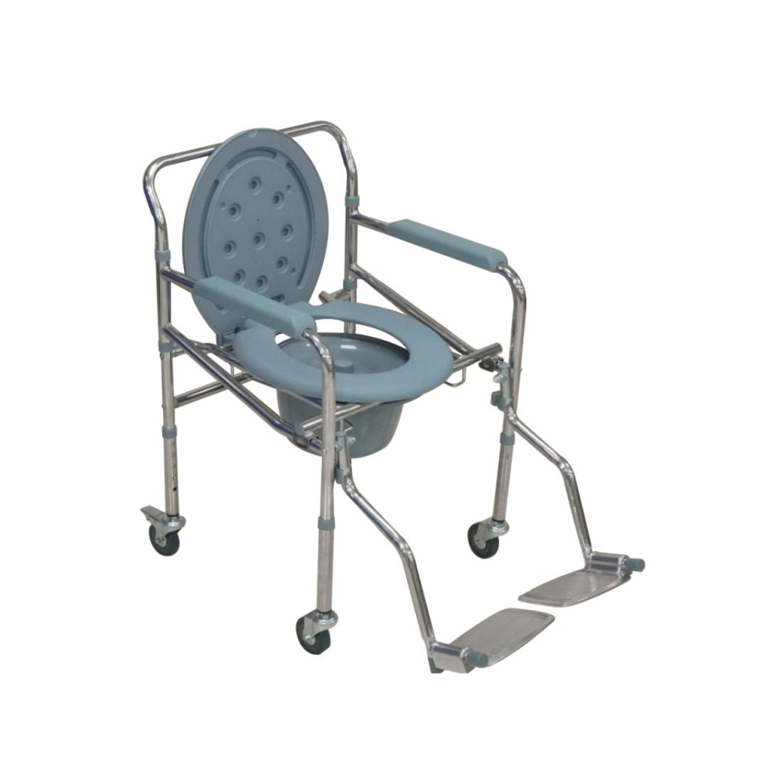 Commode Chair with Wheels, Footrest & Height Adjustable, Multipurpose Portable Commode
