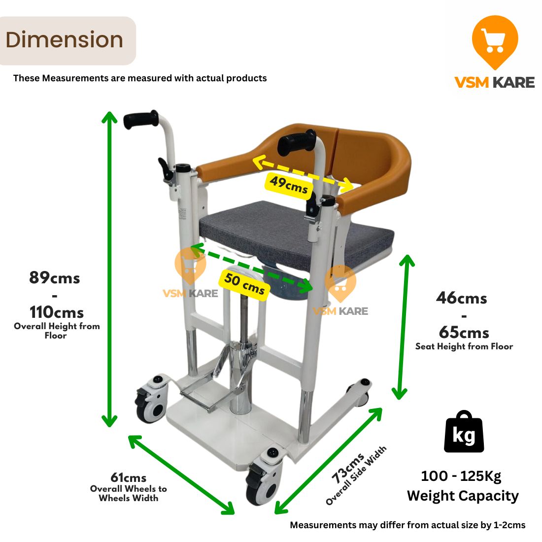 Patient Lift & Transfer Wheel chair for bedridden patient - Hydraulic (Easy Height Adjustable) with Commode