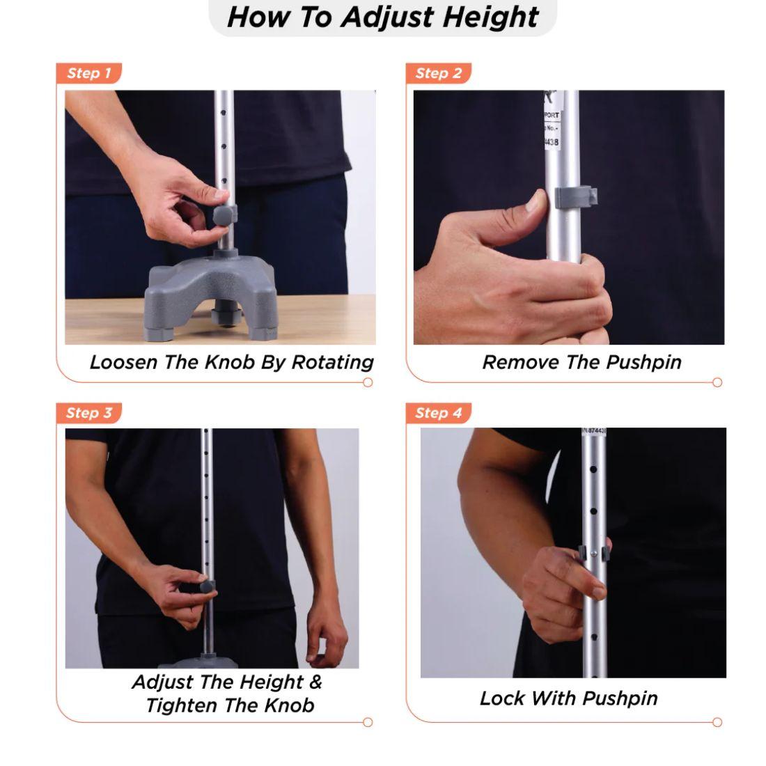 Vissco Avanti L Shape Quadripod Stick - Aluminum Walking Stick with Adjustable Height