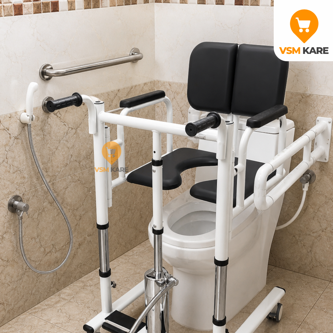 Patient Lift & Transfer Wheel chair - Hydraulic (Easy Height Adjustable) with Commode, Food Tray