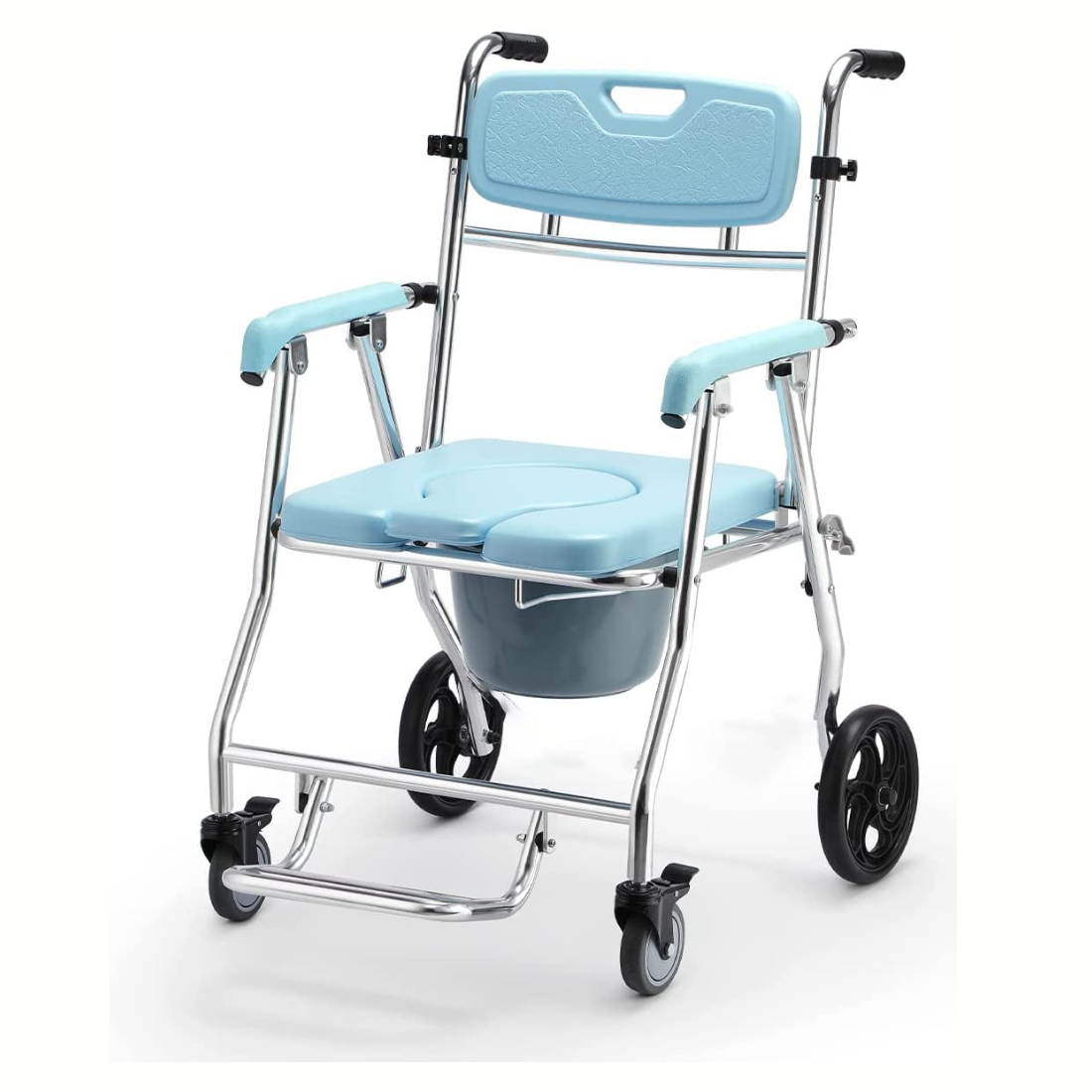 Foldable Shower Wheelchair with U Cut Seat Commode, Easy Portable Commode Wheelchair, Aluminium