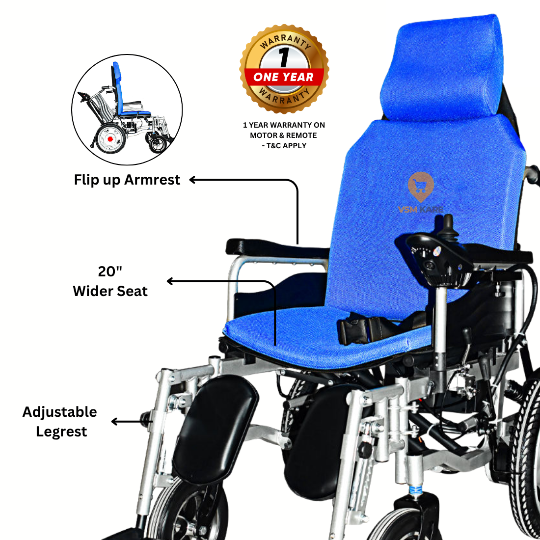 Bariatric Recliner Motorised wheelchair - Heavy Duty Electric Wheel chair for weight capacity of 150kgs