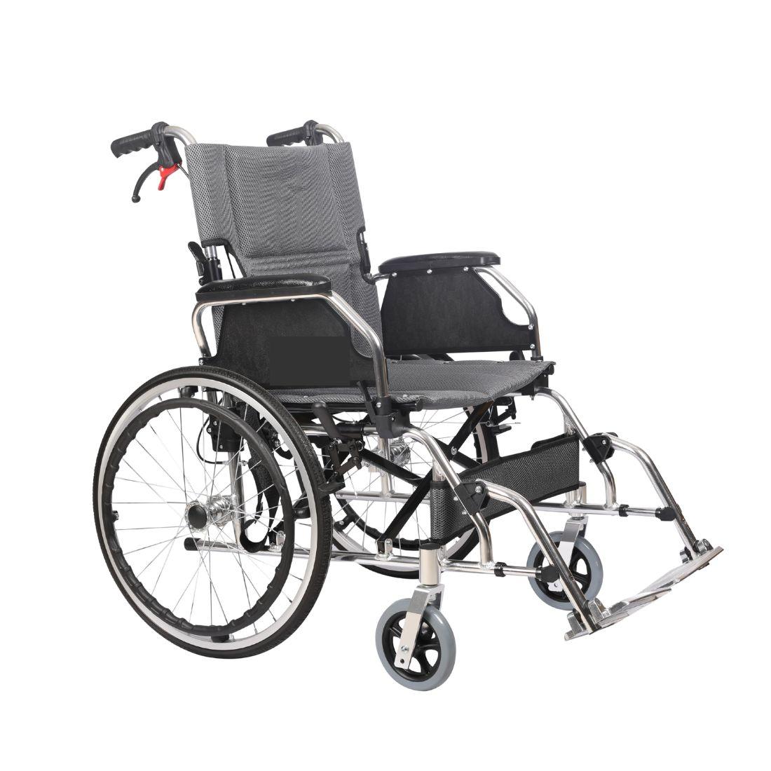 Foldable Compact Wheelchair for cars/travel - Self Propelled, Flipup Armrest & Attender Brakes | Aluminium Lightweight Wheelchair