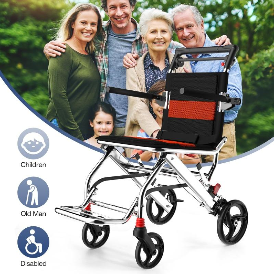 Foldable & Compact Wheelchair with Flip up Side Handles, Brakes