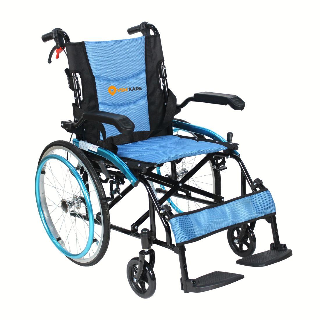 Foldable Compact Wheelchair for cars/travel - Self Propelled, Flipup Armrest & Attender Brakes | Aluminium Wheelchair