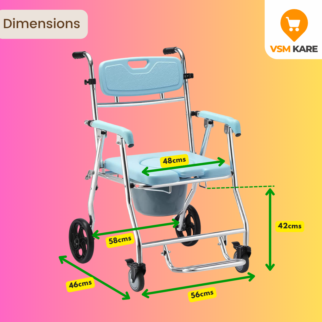 Foldable Shower Wheelchair with U Cut Seat Commode, Easy Portable Commode Wheelchair, Aluminium